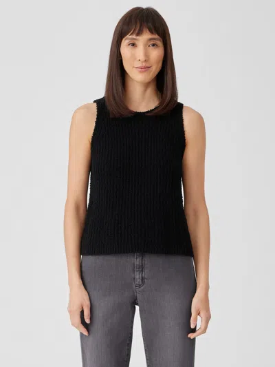 Eileen Fisher Cotton Fluff Crew Neck Top In Black