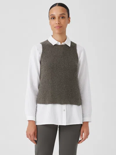 Eileen Fisher Cotton Fluff Crew Neck Top In Green