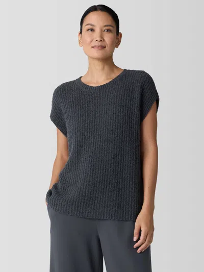Eileen Fisher Cotton Fluff Crew Neck Vest In Black