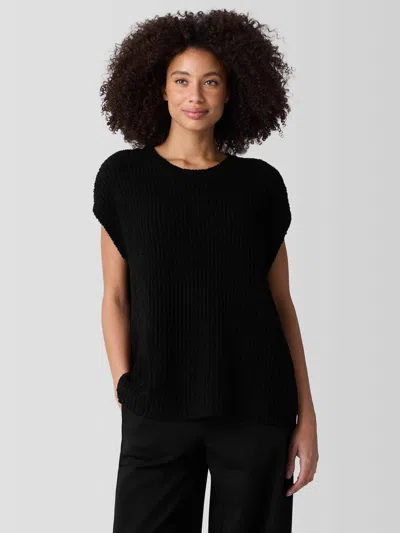 Eileen Fisher Cotton Fluff Crew Neck Vest In Black