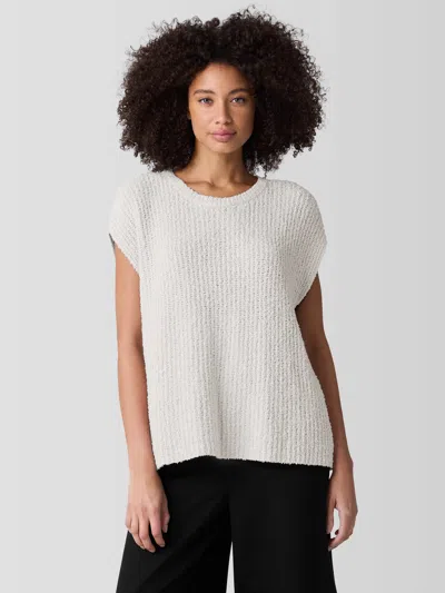 Eileen Fisher Cotton Fluff Crew Neck Vest In Bone