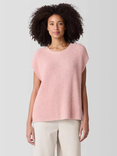 Eileen Fisher Cotton Fluff Crew Neck Vest In Powder