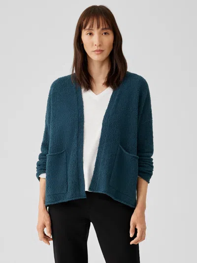 Eileen Fisher Cotton Fluff High Collar Cardigan In Blue