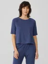 Eileen Fisher Cotton Hemp Melange Crew Neck Top In Blue