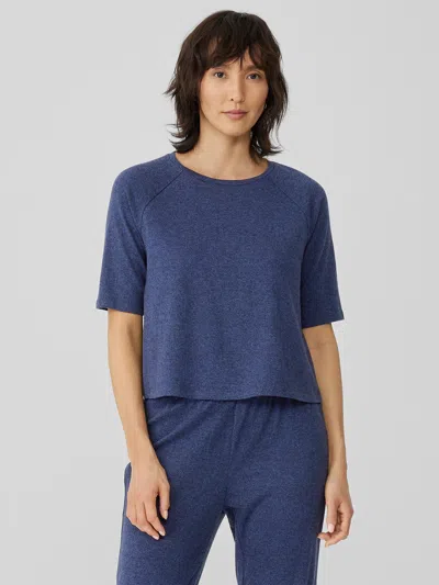 Eileen Fisher Cotton Hemp Melange Crew Neck Top In Blue