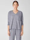 Eileen Fisher Cotton Hemp Melange V-neck Top In Gray