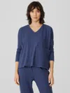 Eileen Fisher Cotton Hemp Melange V-neck Top In Blue