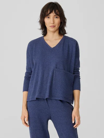 Eileen Fisher Cotton Hemp Melange V-neck Top In Blue