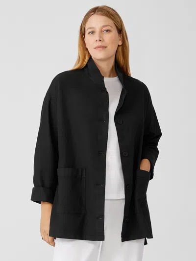 Eileen Fisher Cotton Hemp Stand Collar Jacket In Black