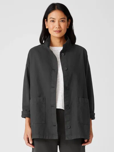Eileen Fisher Cotton Hemp Stand Collar Jacket In Gray