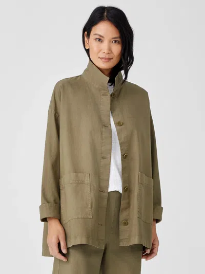 Eileen Fisher Cotton Hemp Stand Collar Jacket In Brown
