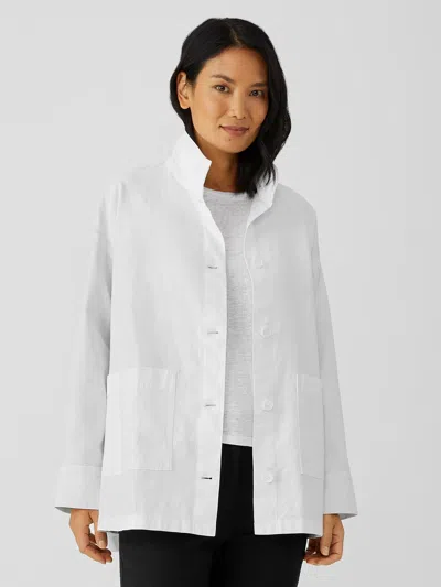 Eileen Fisher Cotton Hemp Stand Collar Jacket In White
