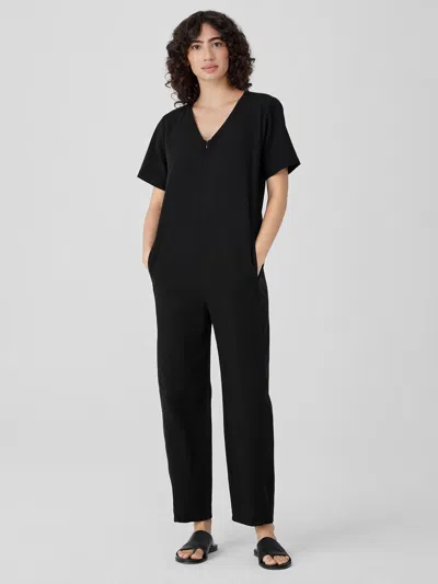 Eileen Fisher Cotton Hemp Stretch Lantern Jumpsuit In Black