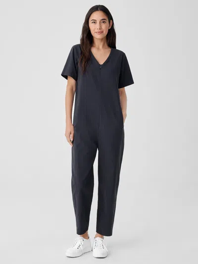 Eileen Fisher Cotton Hemp Stretch Lantern Jumpsuit In Blue
