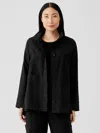 Eileen Fisher Cotton Hemp Stretch Stand Collar Jacket In Black
