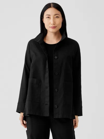 Eileen Fisher Cotton Hemp Stretch Stand Collar Jacket In Black