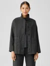 Eileen Fisher Cotton Hemp Stretch Stand Collar Jacket In Black