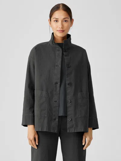 Eileen Fisher Cotton Hemp Stretch Stand Collar Jacket In Gray