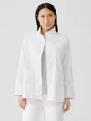 Eileen Fisher Cotton Hemp Stretch Stand Collar Jacket In White