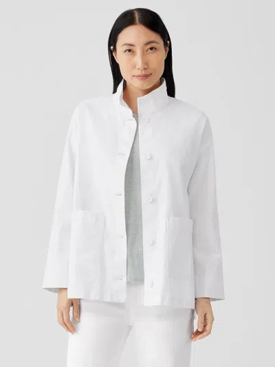Eileen Fisher Cotton Hemp Stretch Stand Collar Jacket In White
