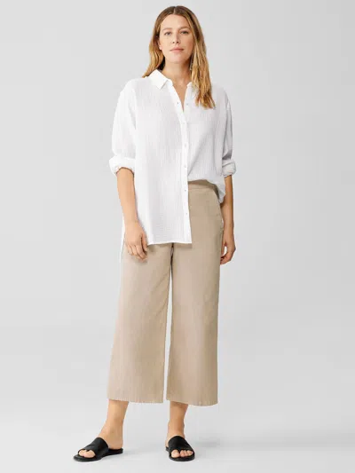 Eileen Fisher Cotton Hemp Stretch Wide-leg Pant In Brown