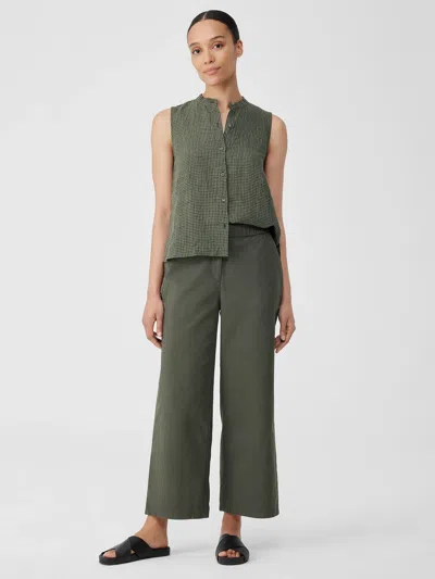 Eileen Fisher Cotton Hemp Stretch Wide-leg Pant In Green