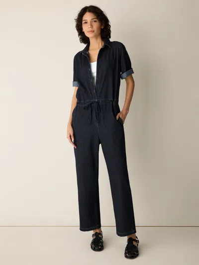 Eileen Fisher Cotton Indigo Knit Denim Jumpsuit In Dark Wash