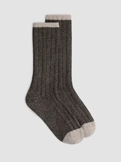 Eileen Fisher Cotton Marl Ribbed Sock In Brown