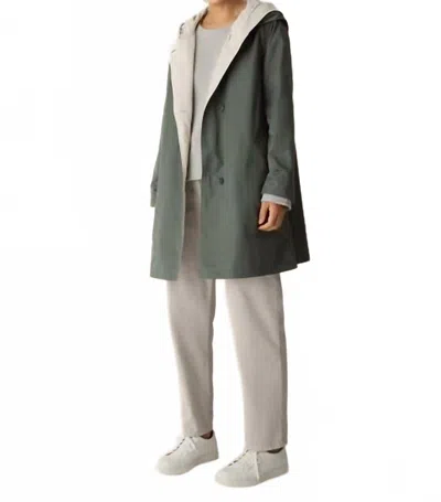 Eileen Fisher Cotton Nylon Hooded Coat In Bayleaf In Green
