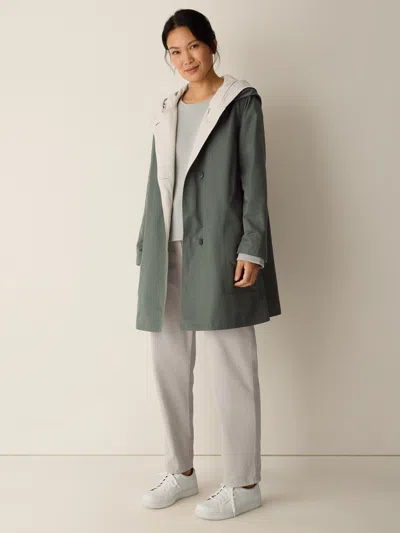 Eileen Fisher Cotton Nylon Reversible Hooded Coat In Bayleaf