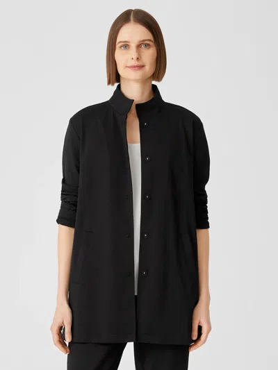 Eileen Fisher Cotton Ponte Stand Collar Jacket In Black