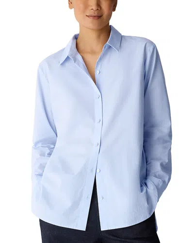 Eileen Fisher Cotton Poplin Classic Collar Shirt In Blue