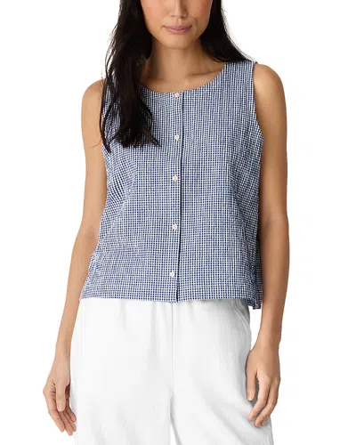 Eileen Fisher Cotton Pucker Check Sleeveless Shirt In Blue
