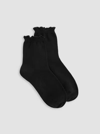 Eileen Fisher Cotton Rib Scallop Edge Short Crew Sock In Black
