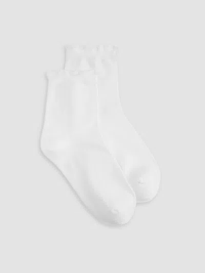 Eileen Fisher Cotton Rib Scallop Edge Short Crew Sock In White