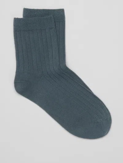 Eileen Fisher Cotton Ribbed Quarter Crew Sock In Green