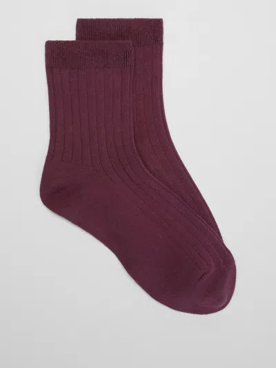 Eileen Fisher Cotton Ribbed Quarter Crew Sock In Purple