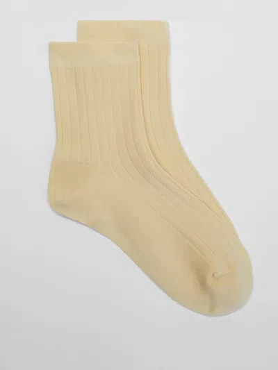 Eileen Fisher Cotton Ribbed Quarter Crew Sock In Yellow