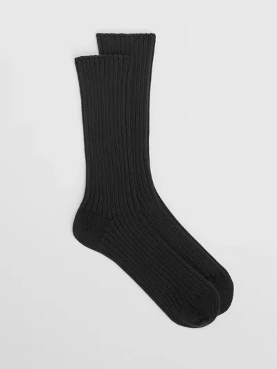 Eileen Fisher Cotton Ribbed Trouser Sock In Black