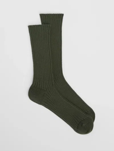 Eileen Fisher Cotton Ribbed Trouser Sock In Green