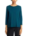 Eileen Fisher Cotton Round Neck Easy Top In Blue