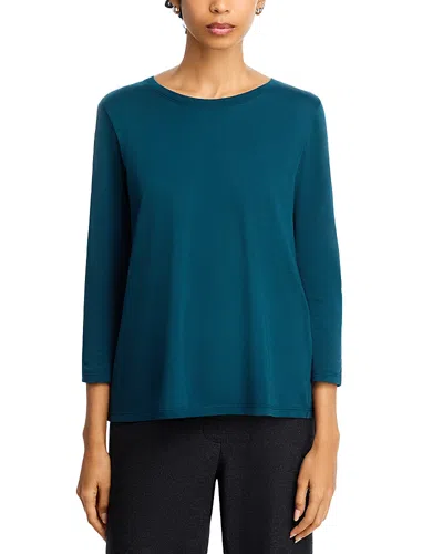 Eileen Fisher Cotton Round Neck Easy Top In Blue