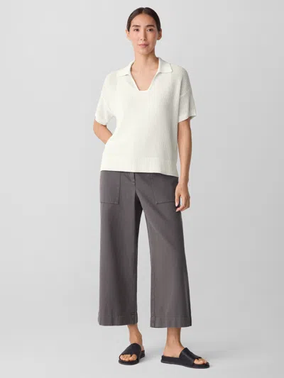 Eileen Fisher Cotton Silk Cord Split Neck Top In Black