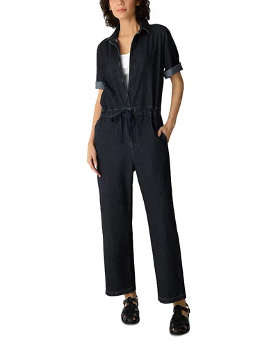 Eileen Fisher Cotton Stretch Classic Collar Jumpsuit In Black