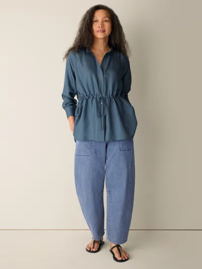 Eileen Fisher Cotton Stretch Denim Arch Pant In Blue