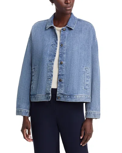 Eileen Fisher Cotton Stretch Denim Classic Collar Jacket In Blue