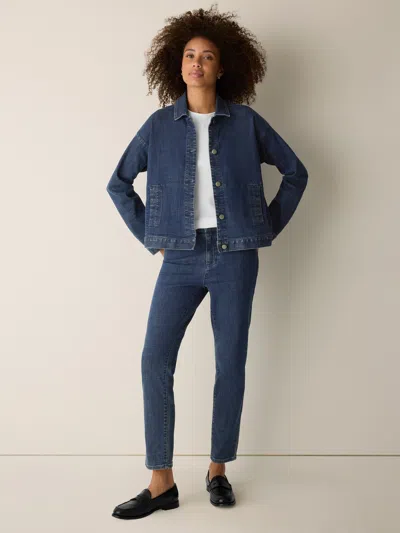 Eileen Fisher Cotton Stretch Denim Classic Collar Jacket In Medium Indigo