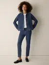 Eileen Fisher Cotton Stretch Denim Classic Collar Jacket In Blue
