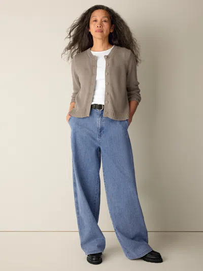 Eileen Fisher Cotton Stretch Denim Roomy Wide Trouser In Blue