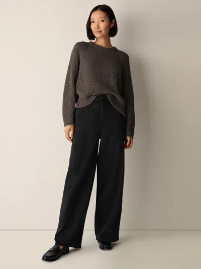 Eileen Fisher Cotton Stretch Denim Roomy Wide Trouser In Black